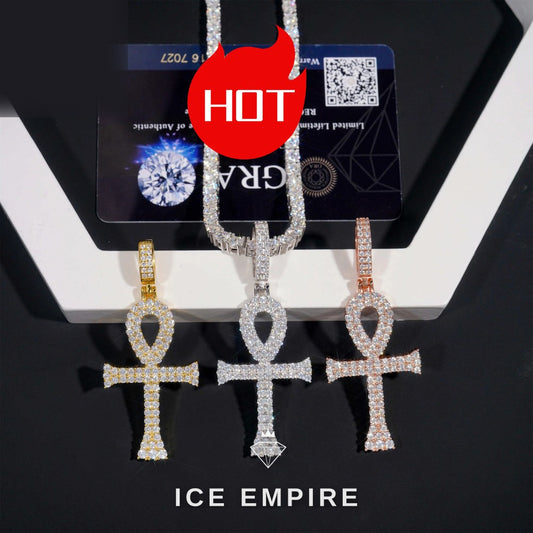 Iced Out Cross Rose Gold Plated Moissanite Pendant