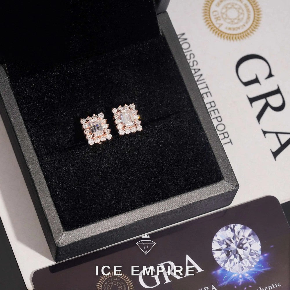 Iced Out Cluster Gold Plated Moissanite Stud Earrings