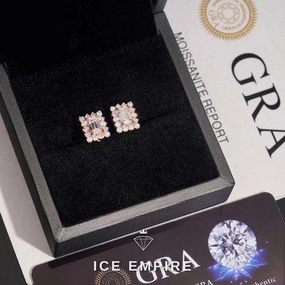 Iced Out Cluster Gold Plated Moissanite Stud Earrings