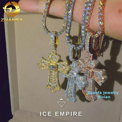 Iced Out Cross 925 Silver Pendant