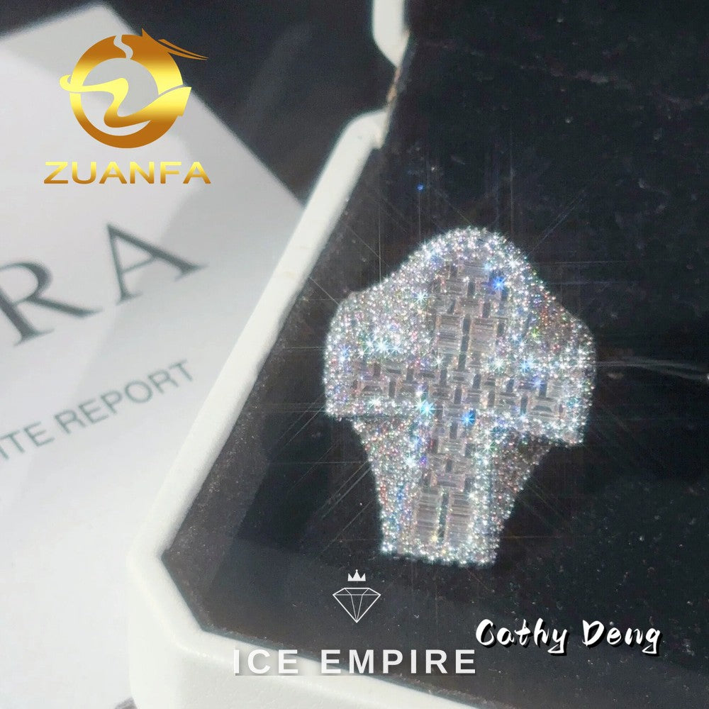 Iced Out Cross 925 Silver Moissanite Ring