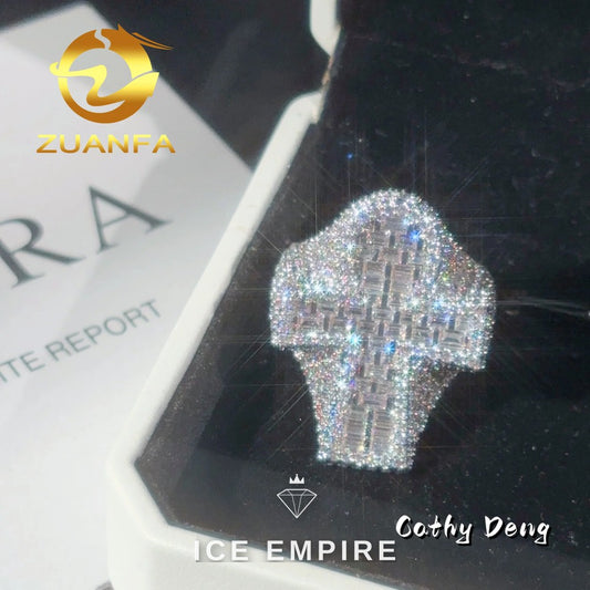 Iced Out Cross 925 Silver Moissanite Ring