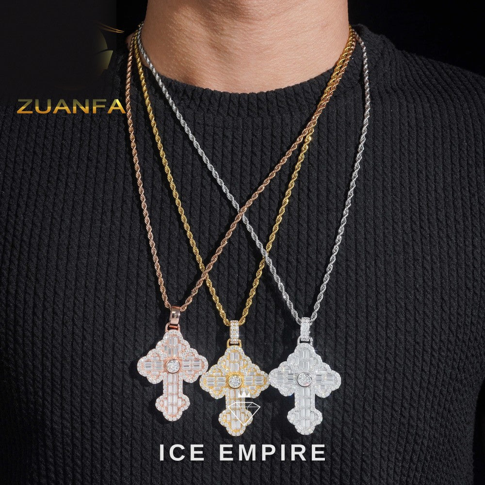 Iced Out Baguette Rose Gold Plated Moissanite Pendant