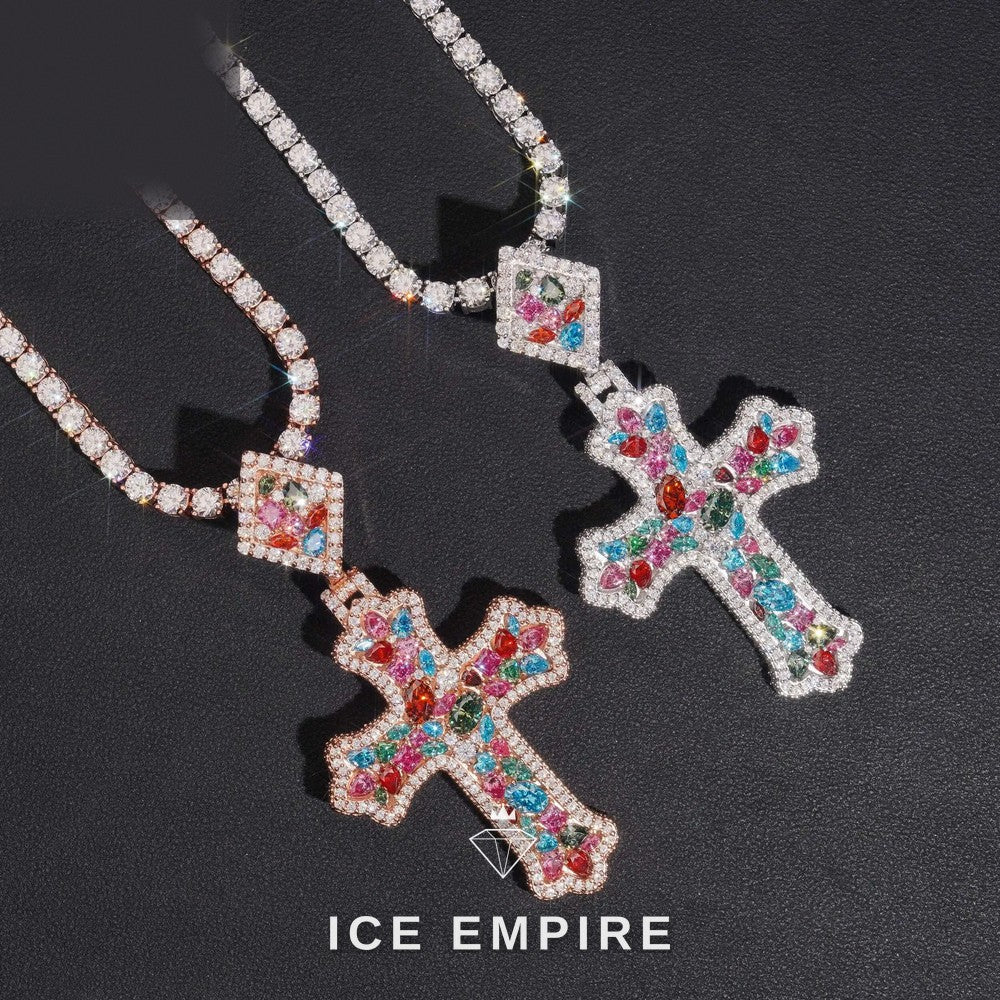 Iced Out Cross Rose Gold Plated Moissanite Pendant