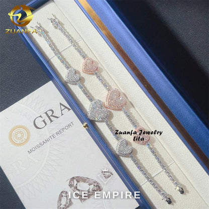 Iced Out Heart Rose Gold Plated Moissanite Cuban Chain