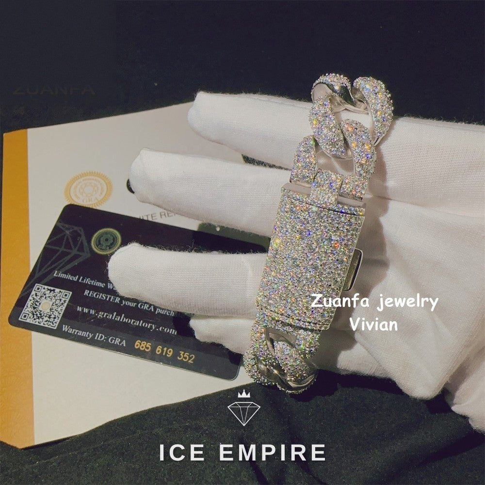 Iced Out 925 Silver Moissanite Cuban Chain