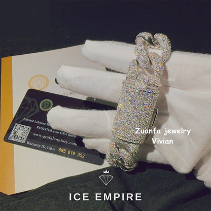 Iced Out 925 Silver Moissanite Cuban Chain