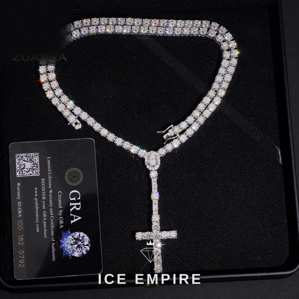Iced Out Cross Gold Plated Moissanite Cuban Chain