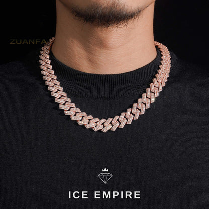Iced Out Baguette Rose Gold Plated Moissanite Cuban Chain