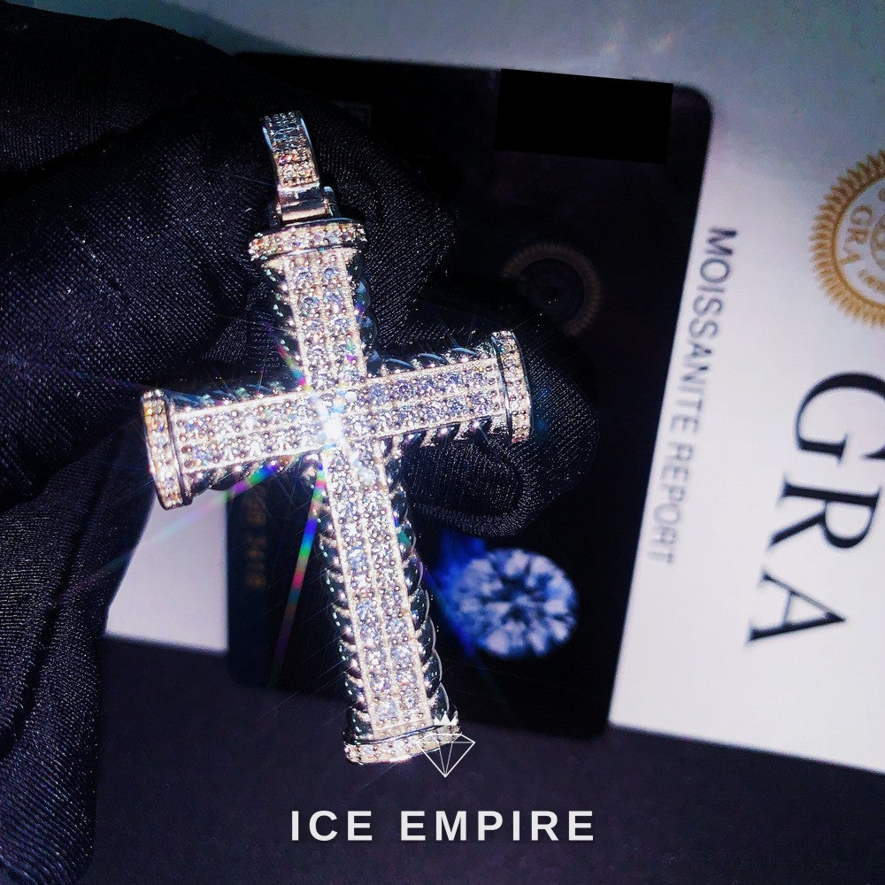 Iced Out Cross Rose Gold Plated Moissanite Pendant
