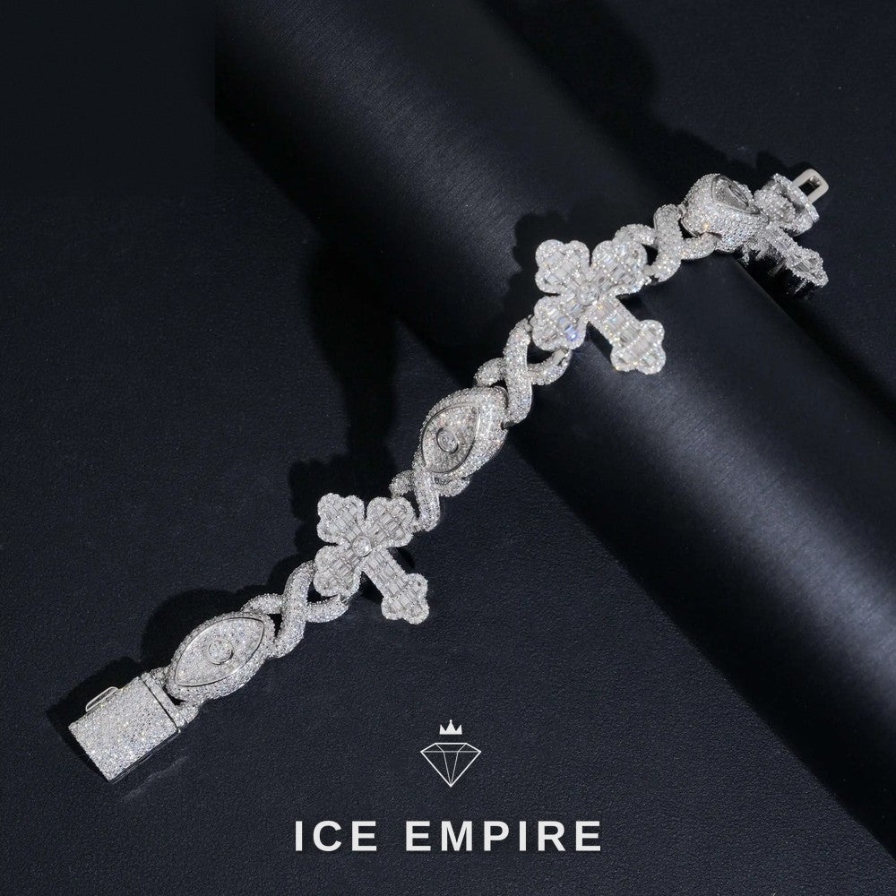 Iced Out Cross 925 Silver Moissanite Cuban Chain