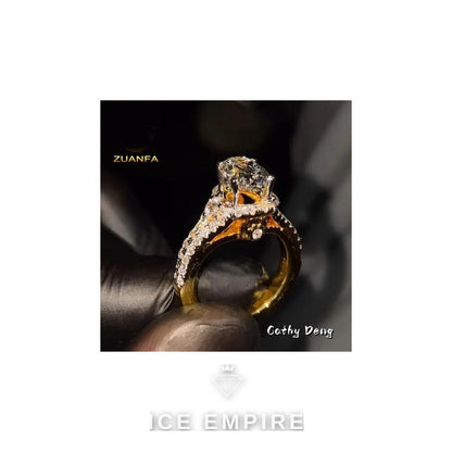 Iced Out 18K Gold Moissanite Engagement Ring