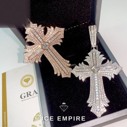 Iced Out Cross Rose Gold Plated Moissanite Pendant