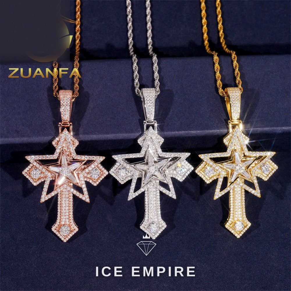Iced Out Cross Rose Gold Plated Moissanite Pendant