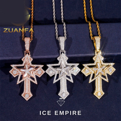 Iced Out Cross Rose Gold Plated Moissanite Pendant