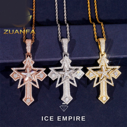 Iced Out Cross Rose Gold Plated Moissanite Pendant