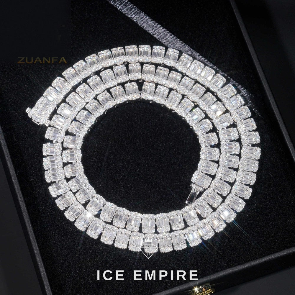 Iced Out Baguette Rose Gold Plated Moissanite Cuban Chain