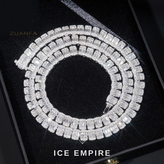 Iced Out Baguette Rose Gold Plated Moissanite Cuban Chain
