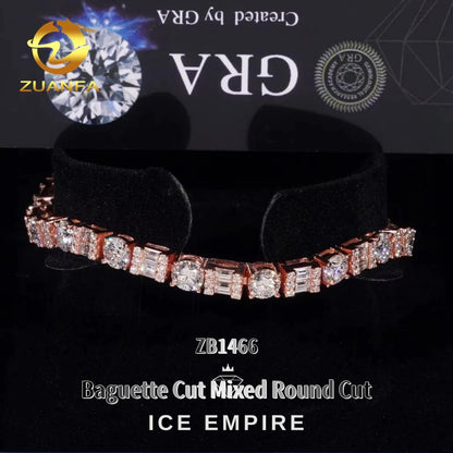 Iced Out Baguette Rose Gold Plated Moissanite Cuban Chain