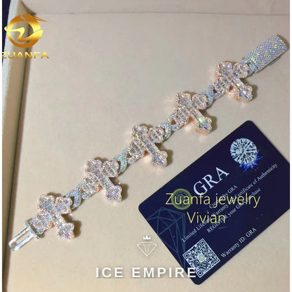Iced Out Cross Rose Gold Plated Moissanite Cuban Chain