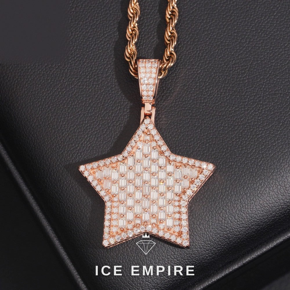 Iced Out Baguette Gold Plated Moissanite Pendant