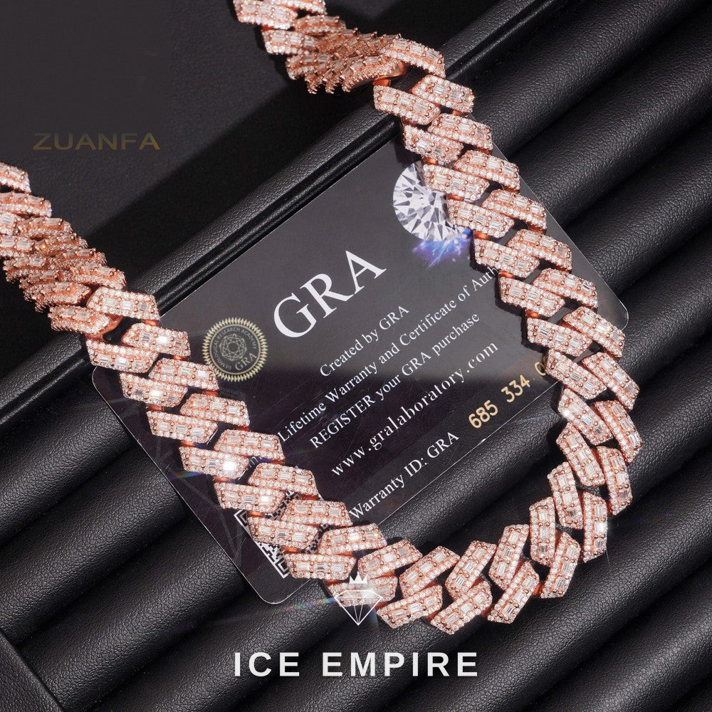 Iced Out Baguette Rose Gold Plated Moissanite Cuban Chain