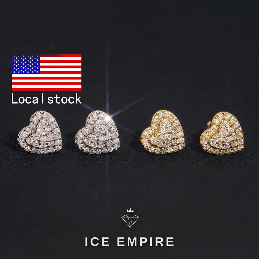 Iced Out Heart Rose Gold Plated Moissanite Earrings