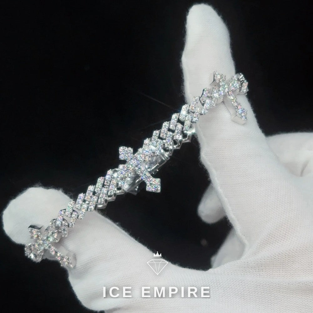 Iced Out Cross 925 Silver Moissanite Cuban Chain