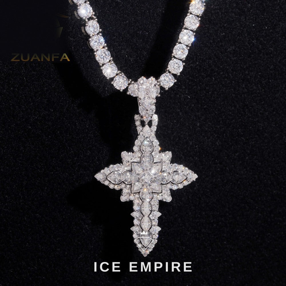 Iced Out Cross Rose Gold Plated Moissanite Tennis Chain