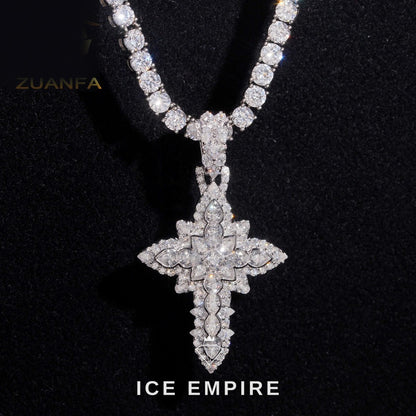 Iced Out Cross Rose Gold Plated Moissanite Tennis Chain