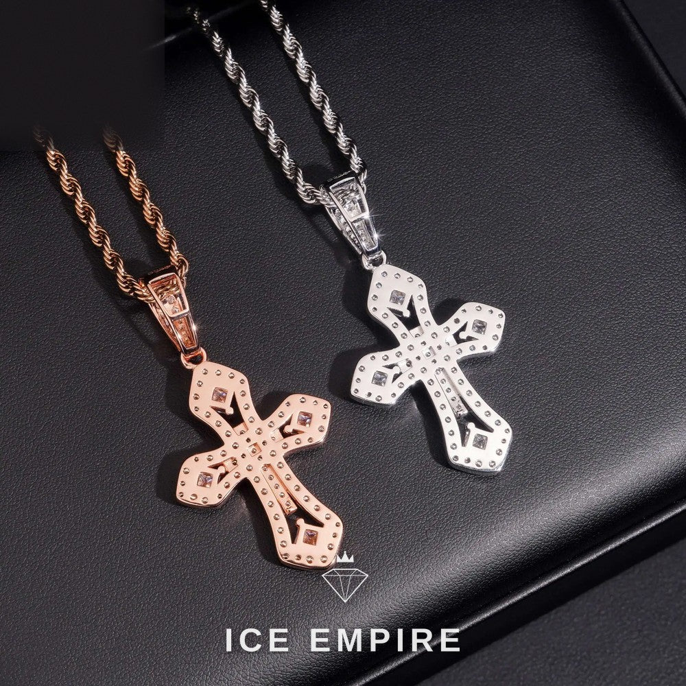 Iced Out Cross Rose Gold Plated Moissanite Pendant