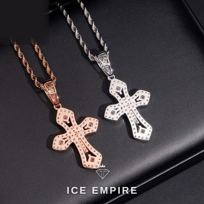 Iced Out Cross Rose Gold Plated Moissanite Pendant