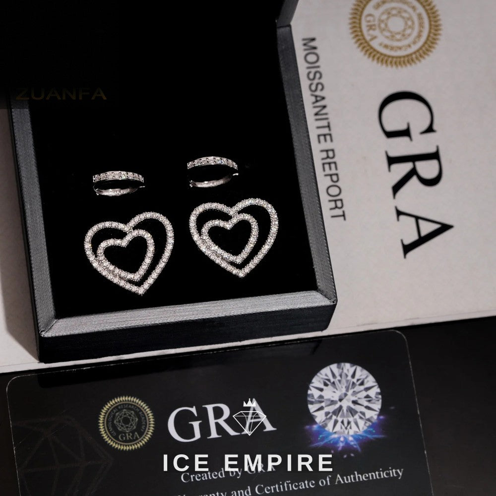 Iced Out Heart 925 Silver Moissanite Hoop Earrings