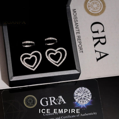 Iced Out Heart 925 Silver Moissanite Hoop Earrings