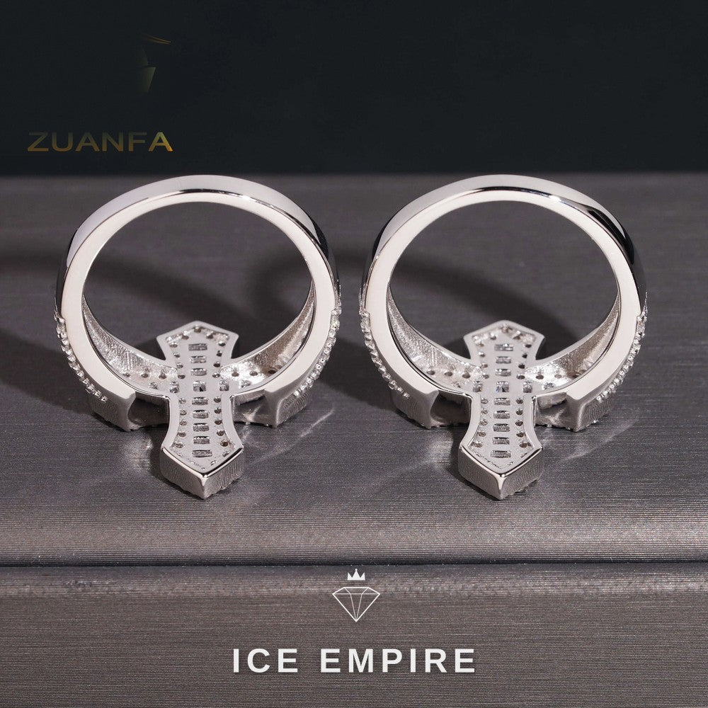 Iced Out Cross Gold Plated Moissanite Ring