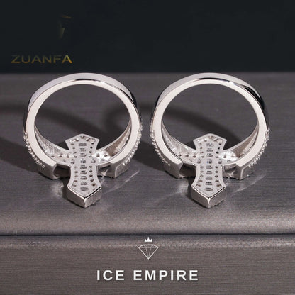 Iced Out Cross Gold Plated Moissanite Ring