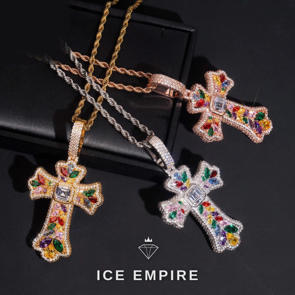 Iced Out Cross Rose Gold Plated Pendant