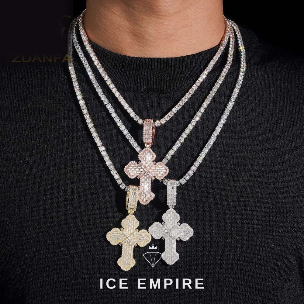 Iced Out Cross 925 Silver Moissanite Pendant