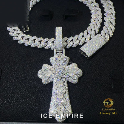 Iced Out Cross Gold Plated Moissanite Cuban Chain