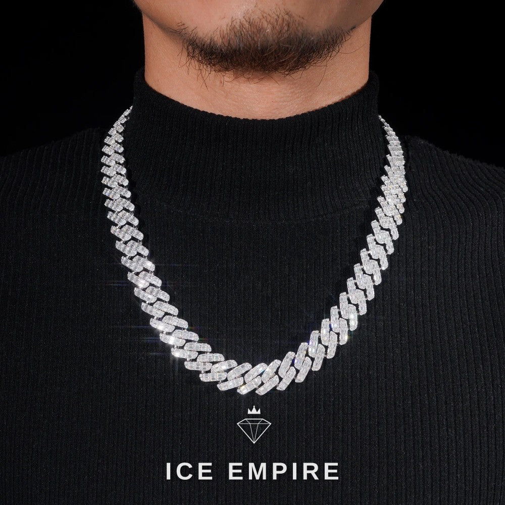 Iced Out Baguette Rose Gold Plated Moissanite Cuban Chain