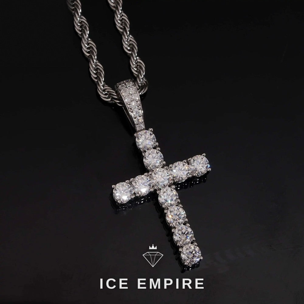 Iced Out Cross 925 Silver Lab Grown Diamond Pendant