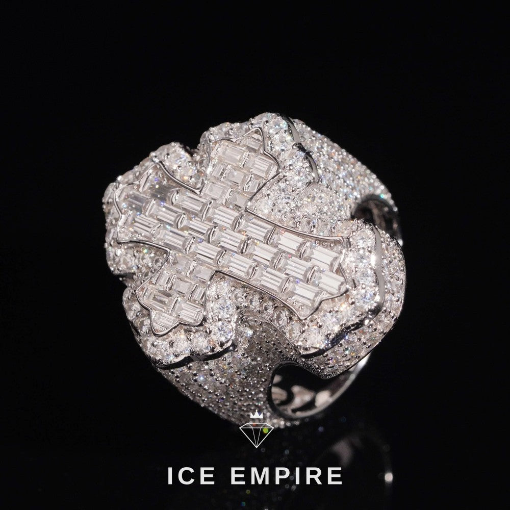 Iced Out Cross 925 Silver Lab Grown Diamond Ring
