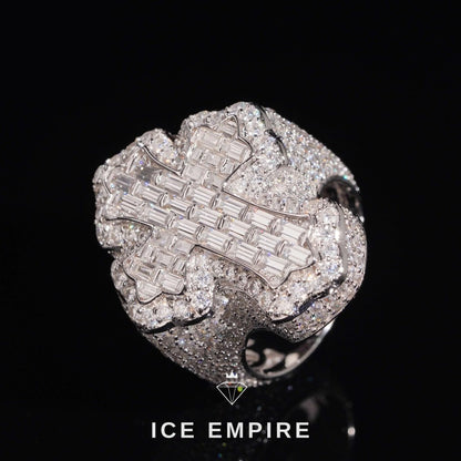 Iced Out Cross 925 Silver Lab Grown Diamond Ring