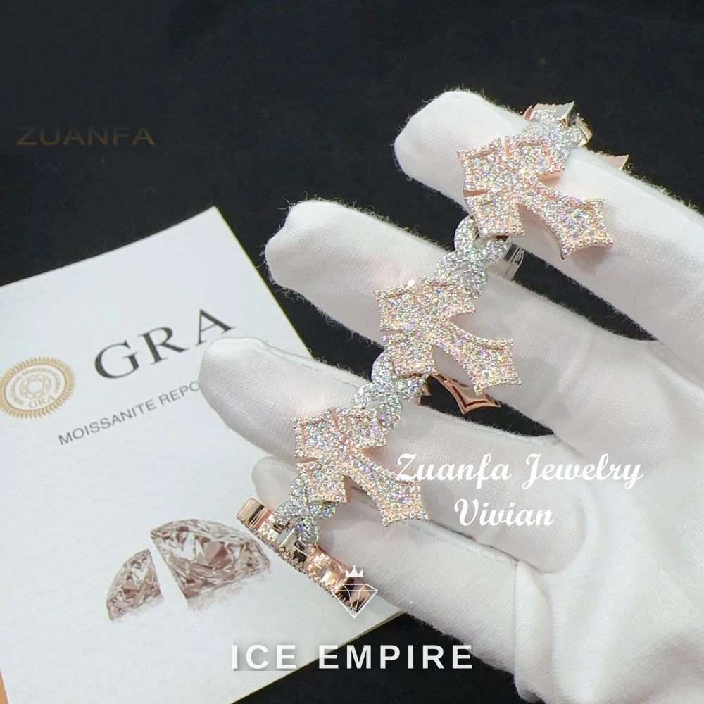 Iced Out Cross Rose Gold Moissanite Cuban Chain