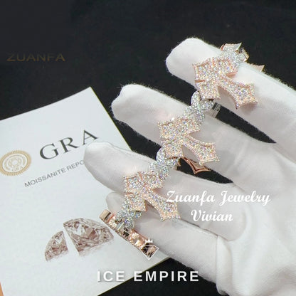 Iced Out Cross Rose Gold Moissanite Cuban Chain