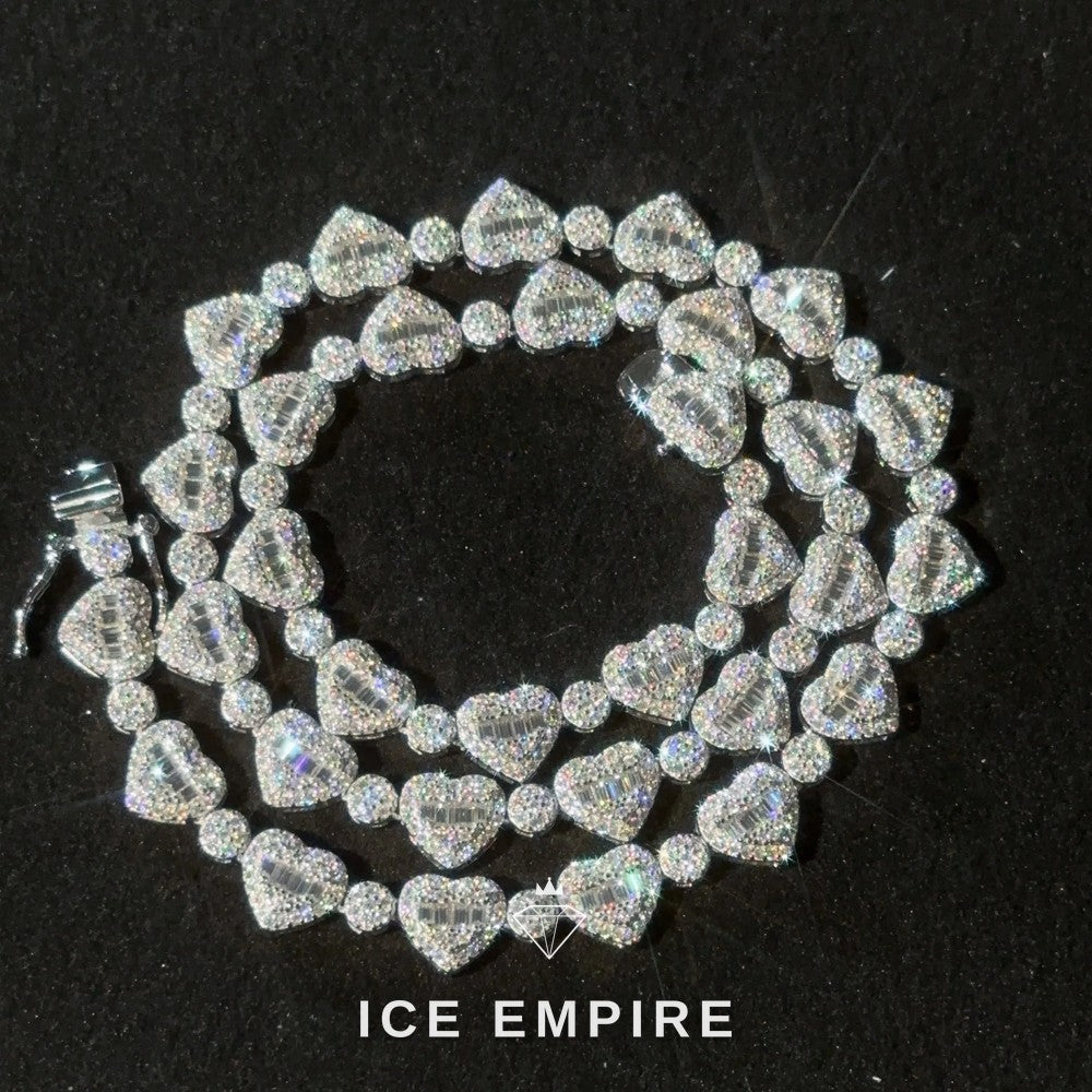 Iced Out Heart Rose Gold Plated Moissanite Cuban Chain
