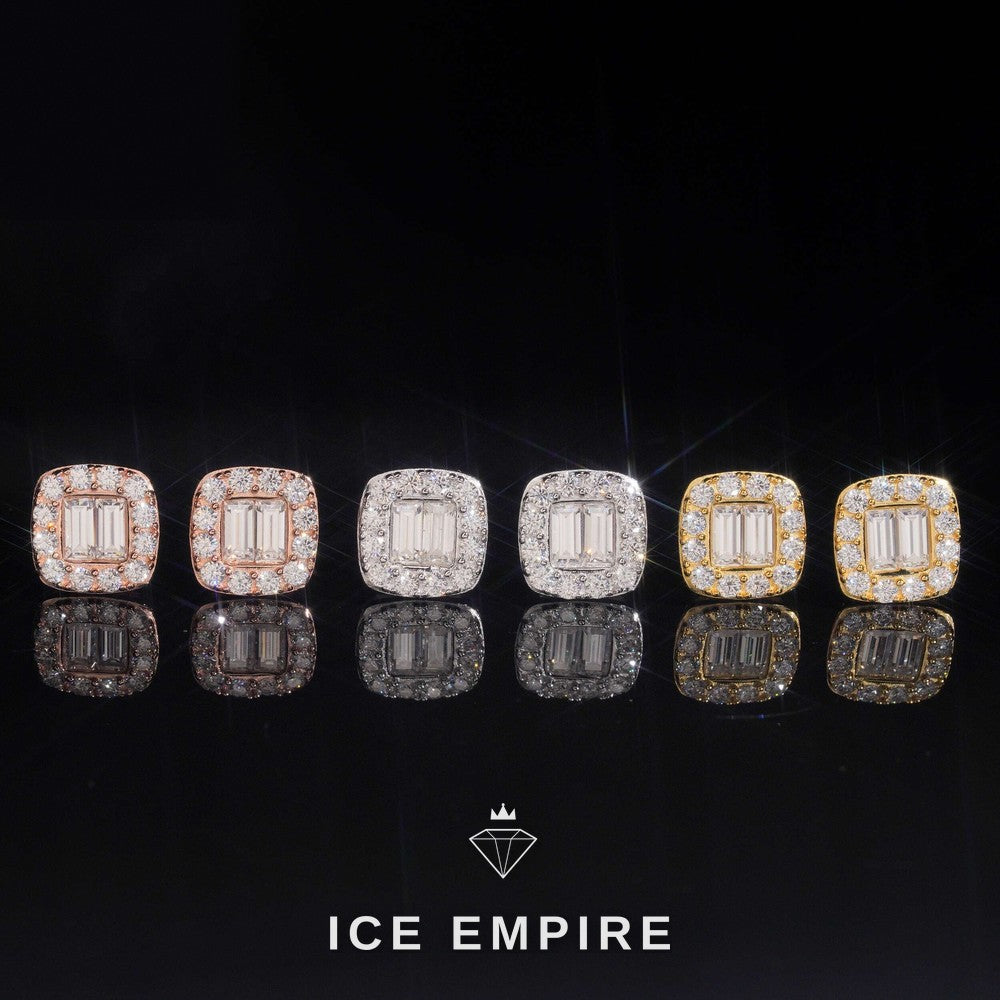 Iced Out Baguette 925 Silver Moissanite Stud Earrings