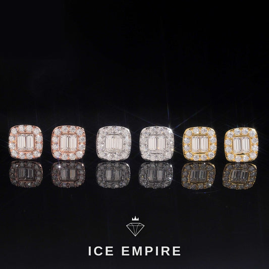 Iced Out Baguette 925 Silver Moissanite Stud Earrings