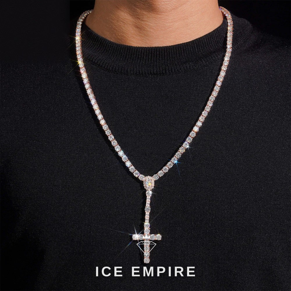Iced Out Cross Rose Gold Plated Moissanite Cuban Chain