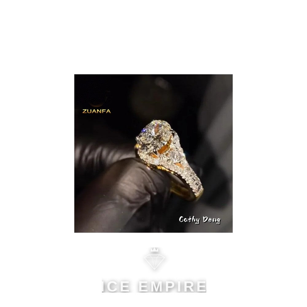 Iced Out 18K Gold Moissanite Engagement Ring